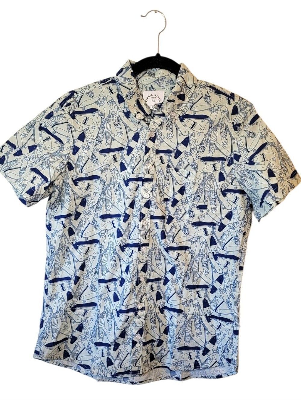 Kirrin Finch White & Navy Skate Board Patterned Button-Down Shirt Size 10